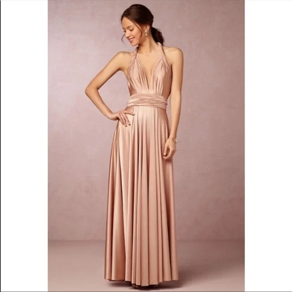 Twobirds Dresses | Twobirds Ginger Convertible Maxi Dress Bhldn Size A (Small/Medium) | Color: Pink/Tan | Size: A (Size 0-12) | Annafredricksen's